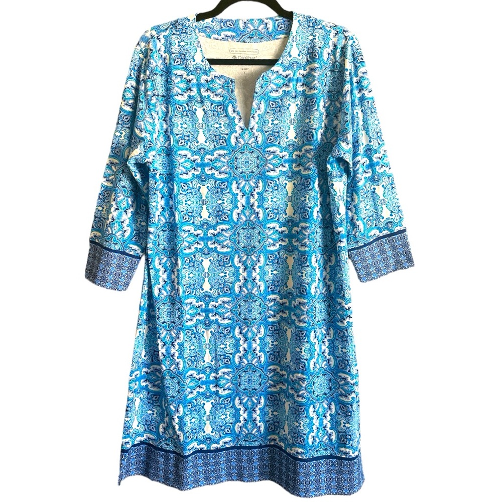 Coolibar Blue and White Long Sleeve Dress